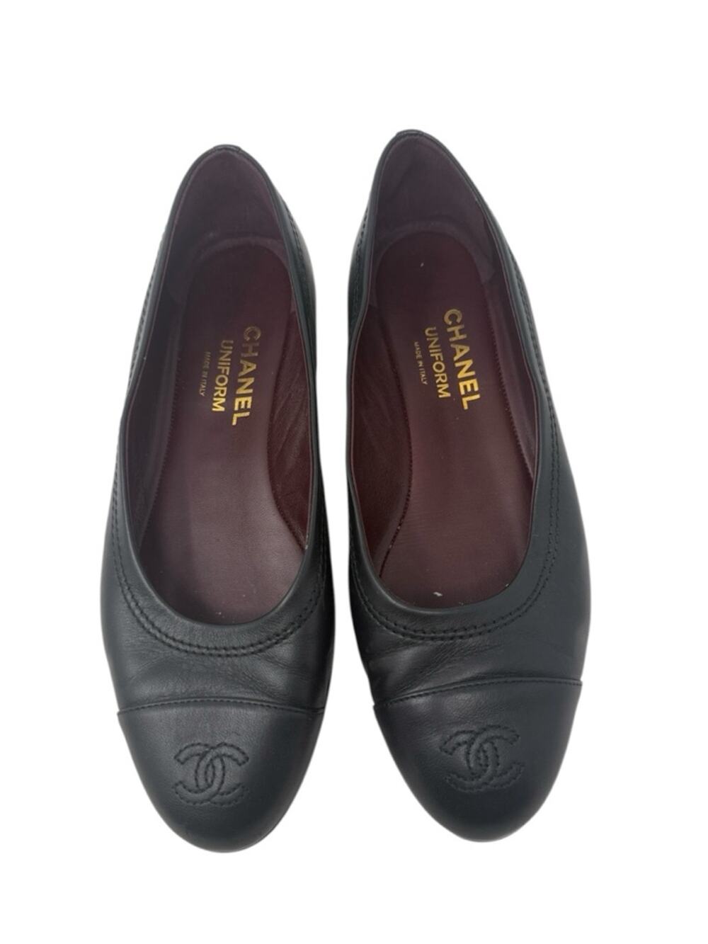 Chanel Lambskin Cap Toe CC Uniform Ballet Ballerina Flats Size 38.5